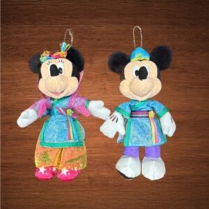 DISNEYLAND MICKEY & MINNIE PLUSH DOLL KEY CHAIN STAR FESTIVAL 2016 TOKYO JAPAN